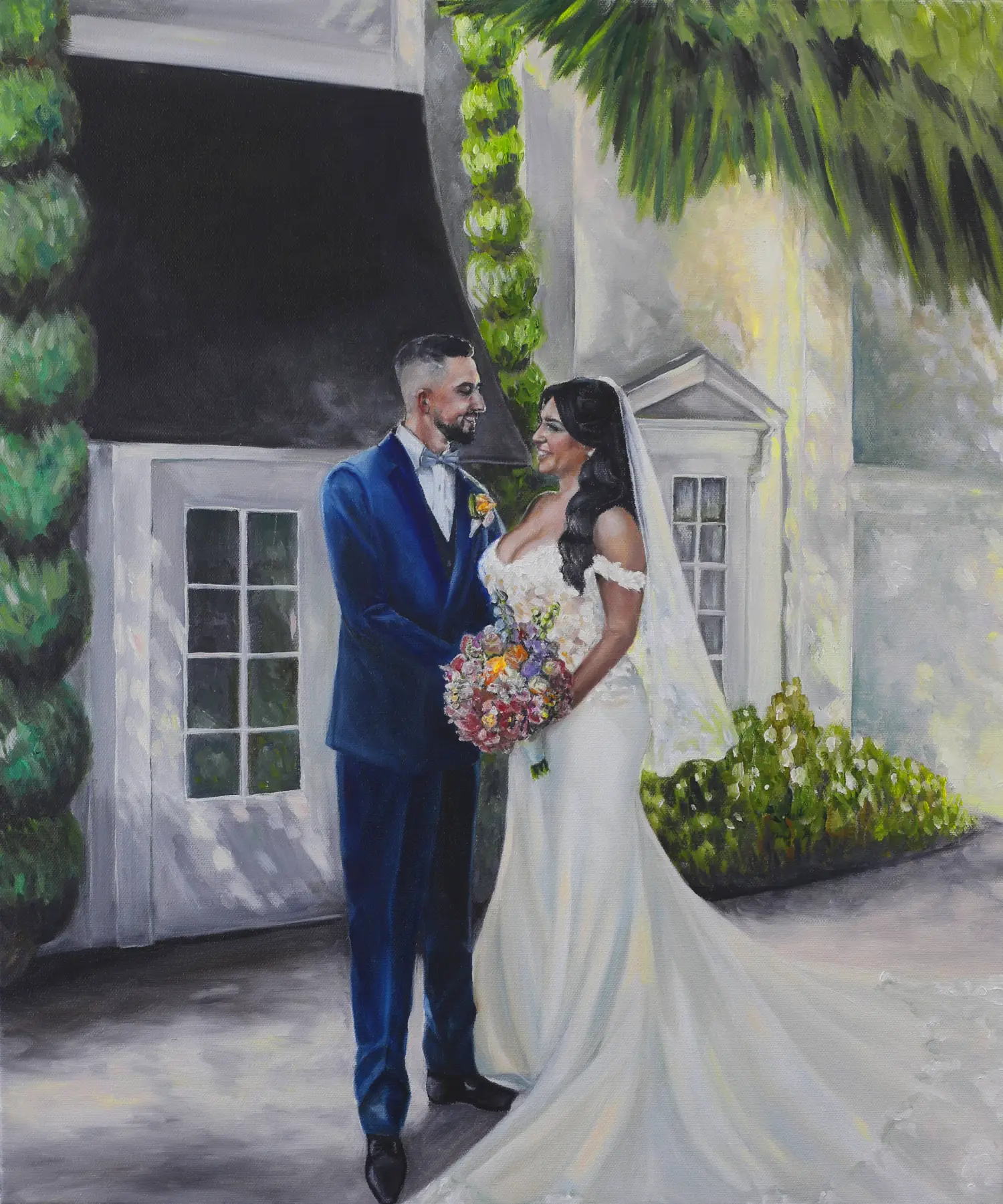 Bride and groom in wedding attire. Live Wedding Painter Anaheim CA White House 2026